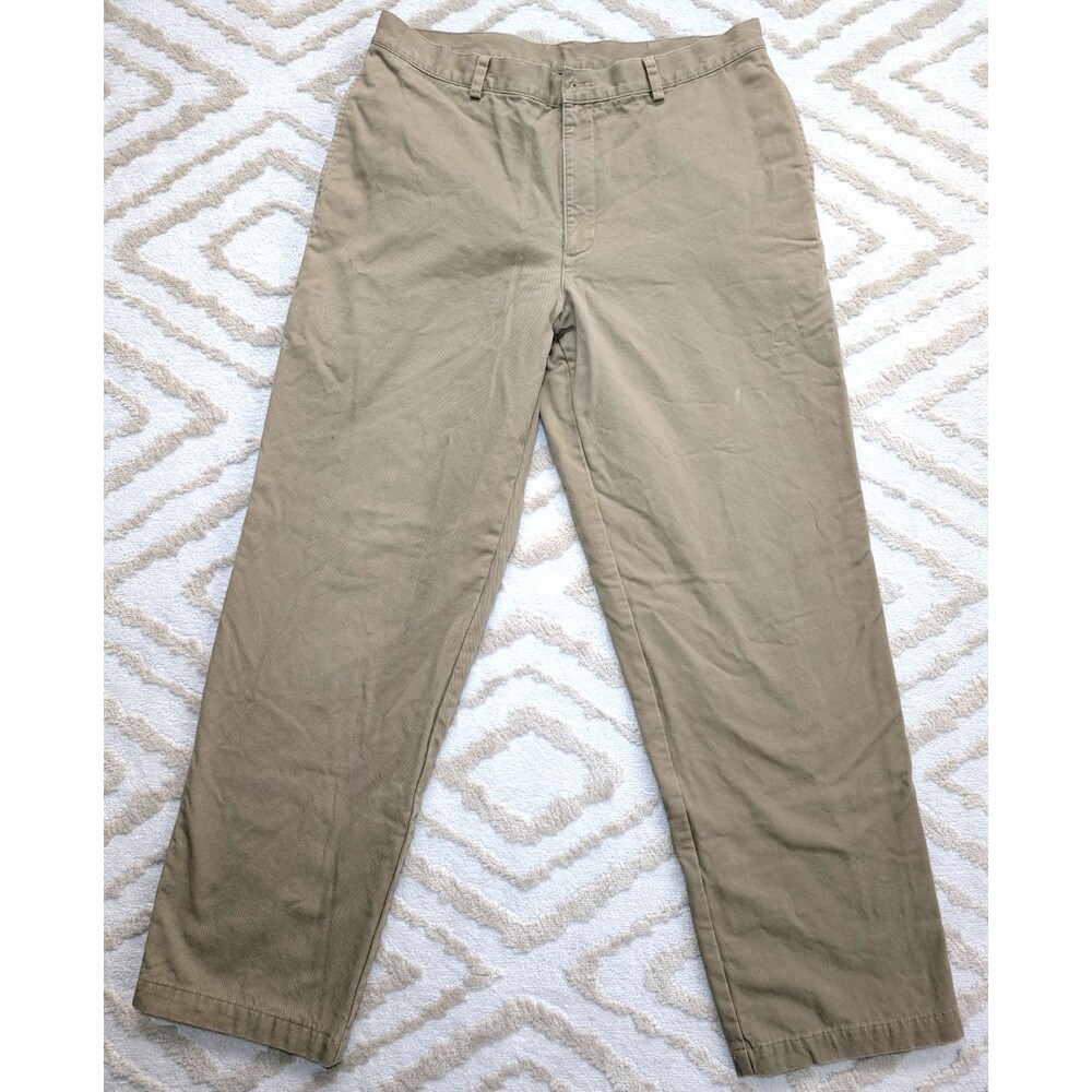 LL BEAN Double L Chinos Natural Fit Plain Front Flannel Lined Khaki Pants 36x32